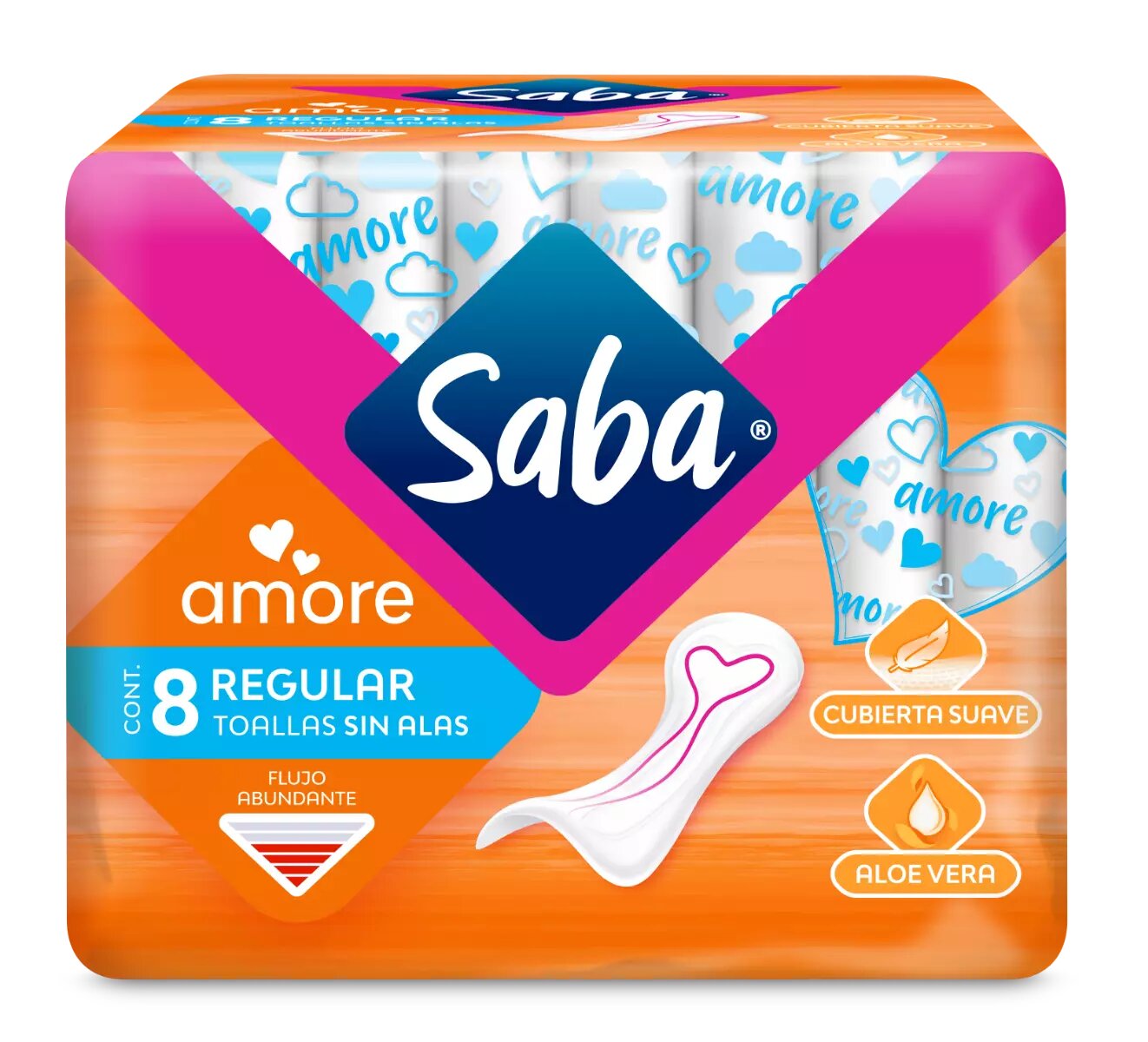 Toalla Femenina Saba Amore Sin Alas Paquete con 8 Piezas