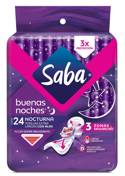 Toalla Femenina Saba Buenas Noches con Alas Paquete con 24 Piezas