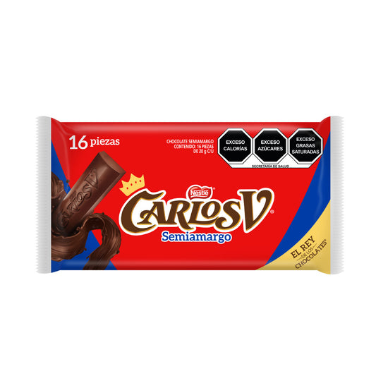 Chocolate Carlos V Suizo Semiamargo Barra 16 piezas de 20gr