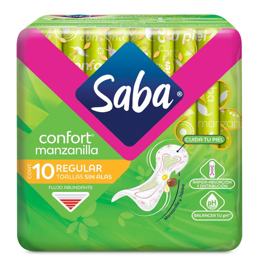 Toalla Femenina Saba Confort Regular Sin Alas Paquete con 10 Piezas