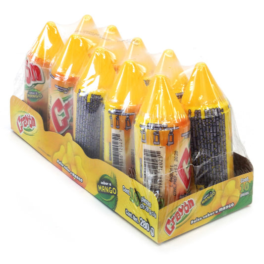 Dulce Acidito Crayon Mango Paquete Con 10 Piezas De 28 Gramos