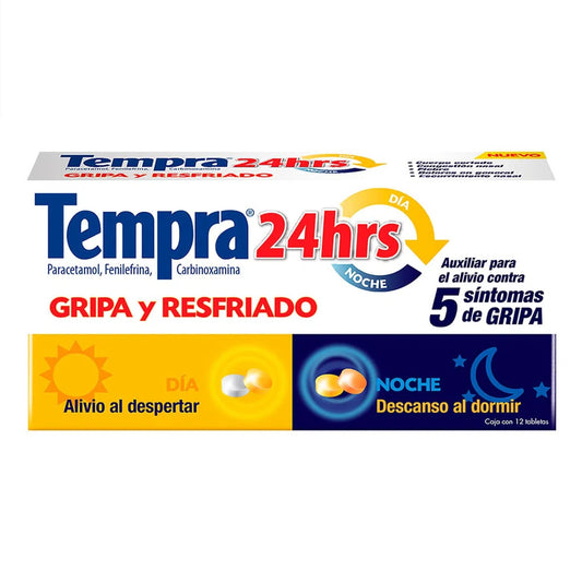 Tempra 24 Hr Gripa Y Resfriado 12 Tabletas