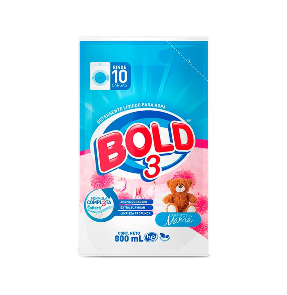 Detergente Liquido Bold 3 Cariñitos 800 Ml