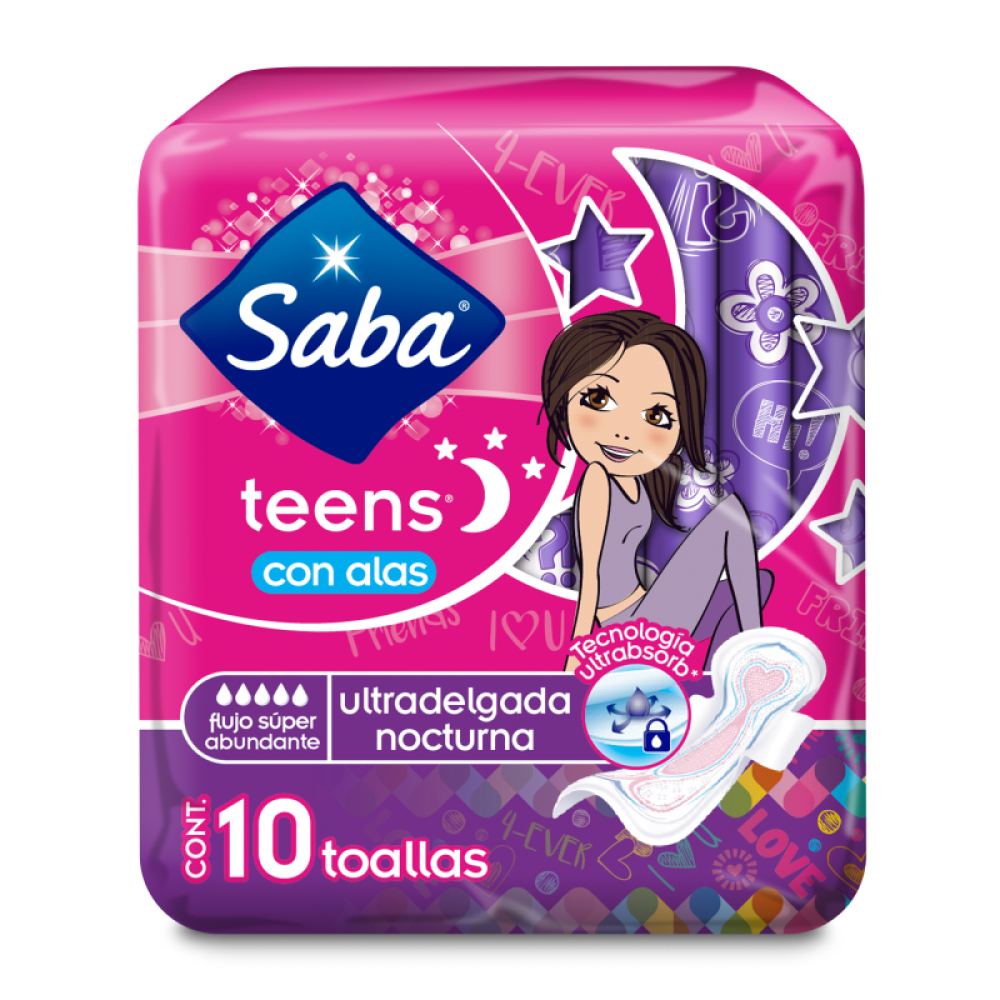 Toalla Femenina Saba Teens Nocturna con Alas Paquete con 10 Piezas