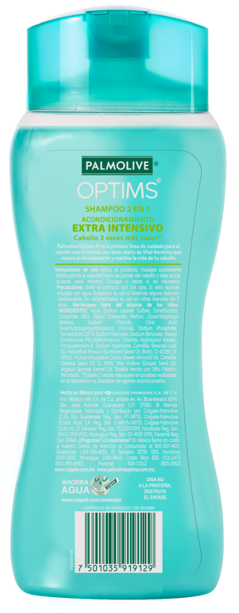 Shampoo 2 en 1 Palmolive Optims Nivel 4 Acondicionamiento Extra Intensivo de 400 ml