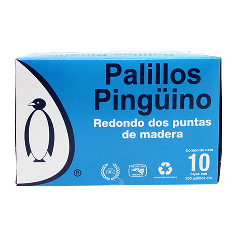 Palillos de Madera Pingüino Paquete con 10 Cajitas de 200 Palillos