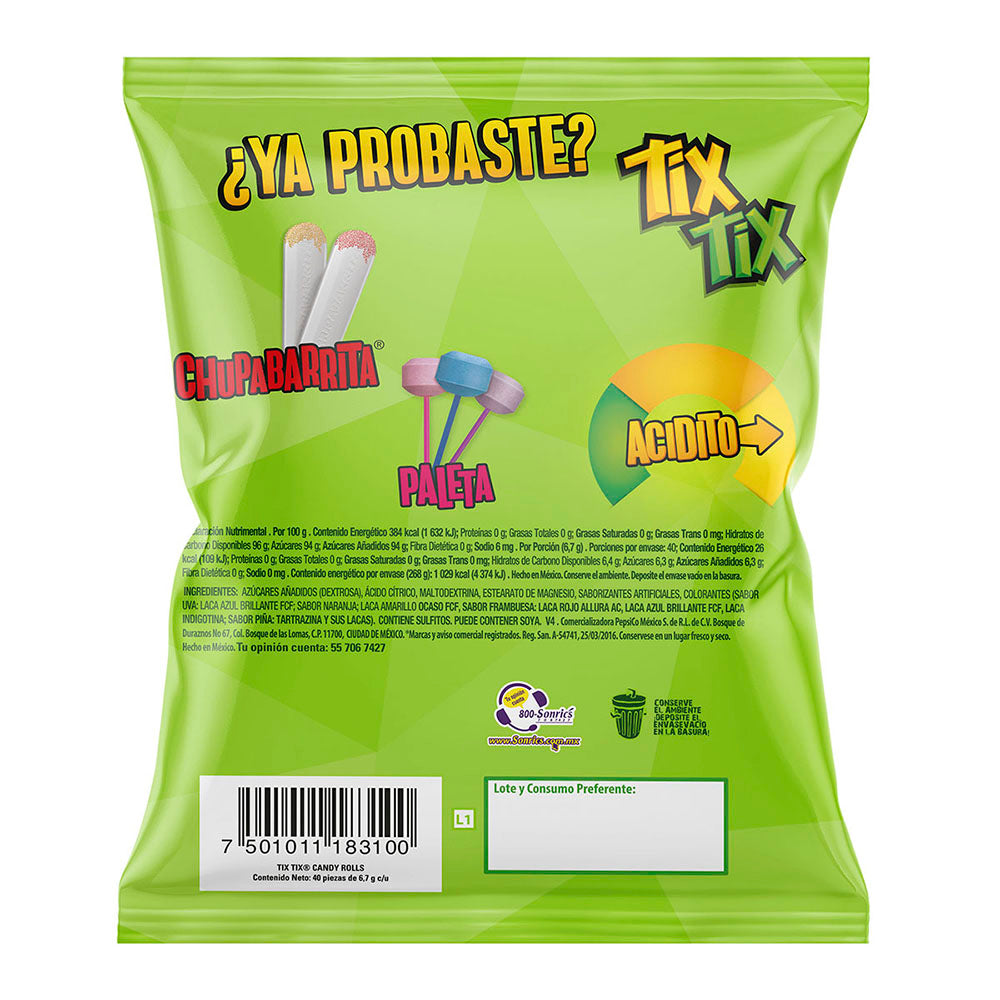 Caramelo Tix Tix Candy Rolls Con 40 Piezas De 6 Gramos